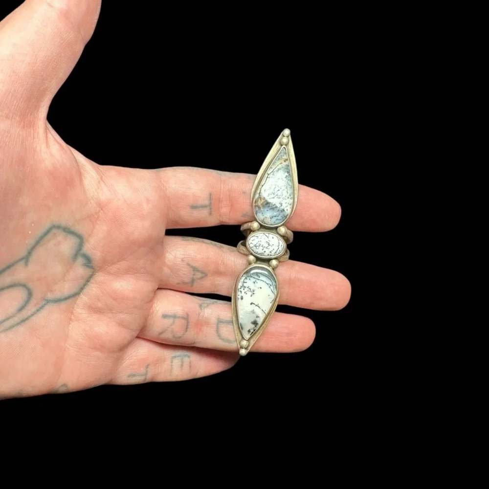 Acid queen jewelry statement ring sterling silver and dendritic opal or agate 8 - Picture 1 of 5